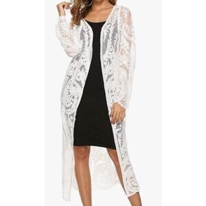 Elegant White Lace Kimono Cardigan